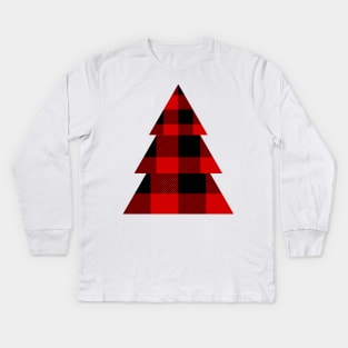 Pine Tree in Buffalo Plaid Pattern Kids Long Sleeve T-Shirt